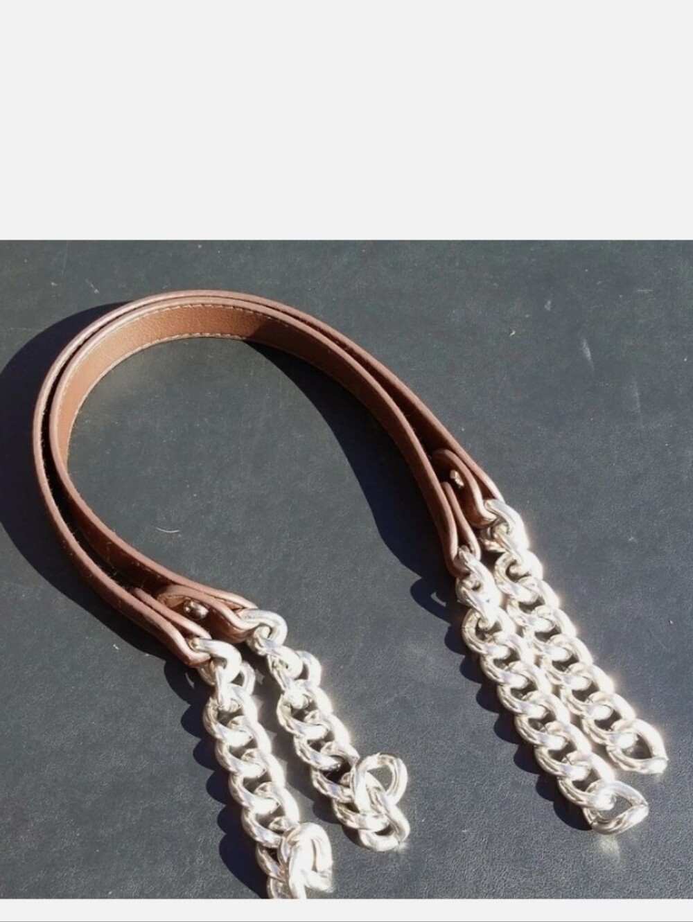 Brown Leather and Silver Chain Handbag Strap